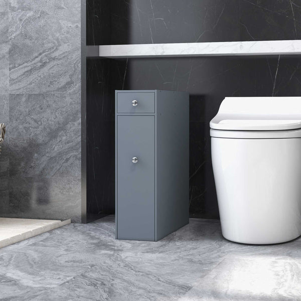 English Elm HOMCOM Slim Bathroom Storage Cabinet Narrow Freestanding Organizer with Drawers & Hidden Compartments Grey W2225P200614