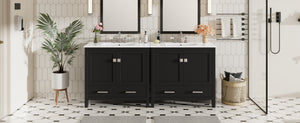 English Elm 72" Black Bathroom Vanity Set with Double Ceramic Sinks, Soft-Close Doors, Divided Drawer, Ample Storage and Solid Wood Frame for Durable Modern Style N729P000006B