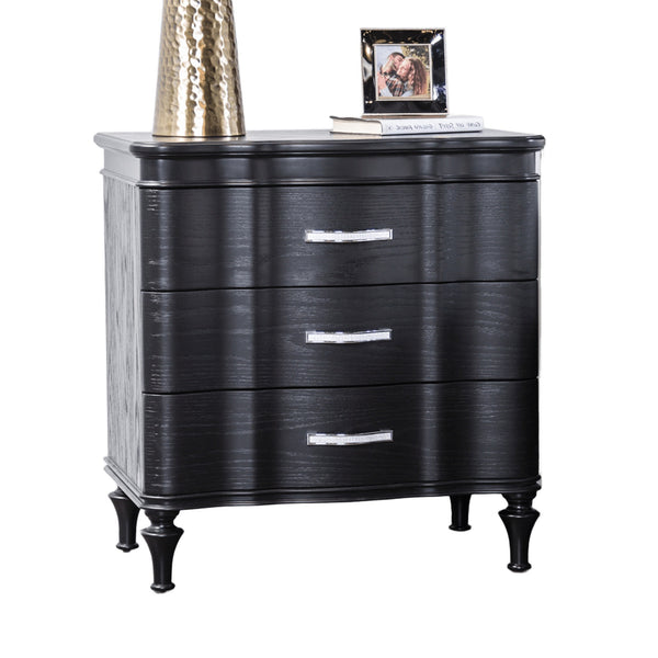 English Elm 1pc Nightstand Scalloped Serpentine Front Bedside Table with Chrome Pulls Elegant Art Deco Flair Black 31 L x 20 W x 28 H B011P326224
