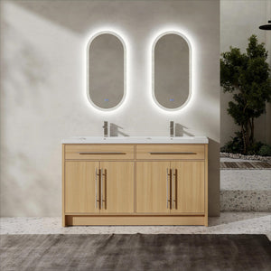 English Elm 60" Freestanding Bathroom Vanity with Dual Resin Sinks, Spacious Soft-Close Cabinet Storage, Durable Finish Oak W1972S00026