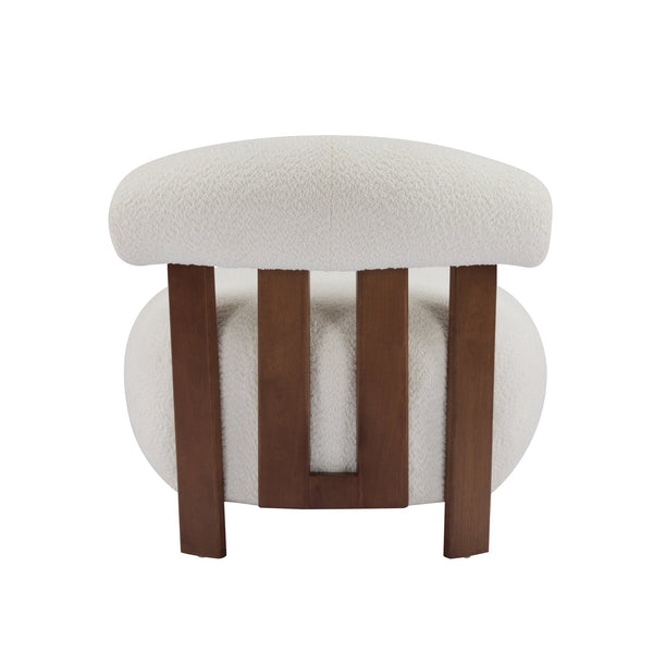 English Elm Christopher Knight Home® - Modern Boucle Accent Chair with Plush Rounded Silhouette, Solid Wood Frame, Cozy Reading Seat White+Walnut 29 L x 28.5 W x 21.85 H N776P278240W