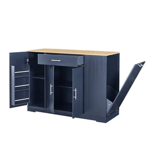 English Elm 53'' Kitchen Storage Islands with Drawers and Trash Can Storage, Modern Farmhouse Design, 53.2"W x 20.9"D x 38.0"H Navy Blue W1820P281266