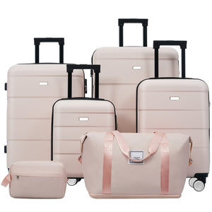 English Elm 6 Piece Hardshell Abs Travel Set with Spinner Wheels Combination Lock and Toiletry Bag Light Pink N732P391314U