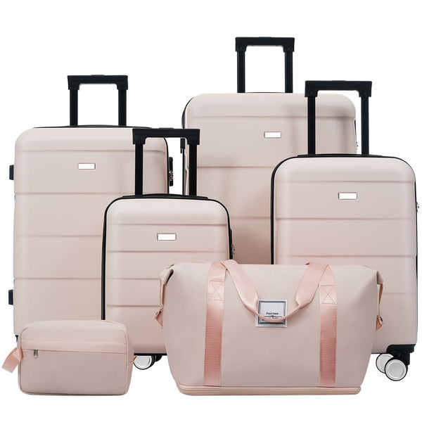 English Elm 6 Piece Hardshell Abs Travel Set with Spinner Wheels Combination Lock and Toiletry Bag Light Pink N732P391314U