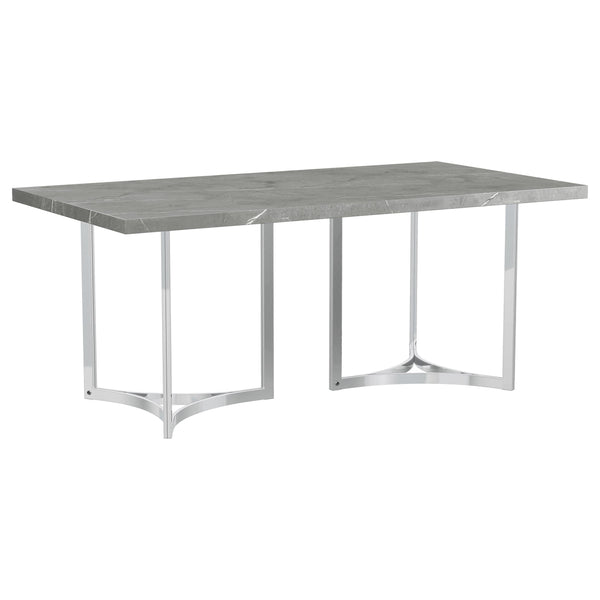 English Elm Savona Rectangular Faux Marble Dining Table with Chrome Double Pedestal Seats Six B062S01674