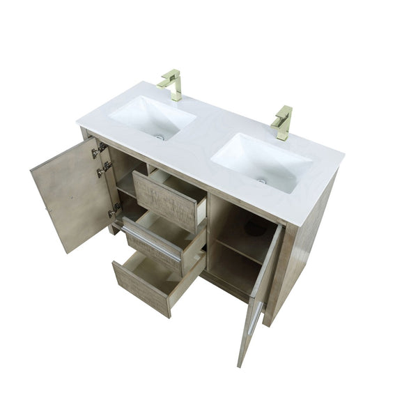 English Elm Rustic Acacia Double Bath Vanity 48" W X 20" D With Cultured Marble Top & Brushed Nickel Faucet Set B2731P259410-GIGA