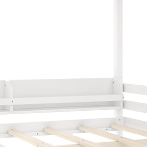 English Elm Full Pine Bunk Bed with Integrated Bookshelves Guardrails and Detachable Frame White W5316S00011