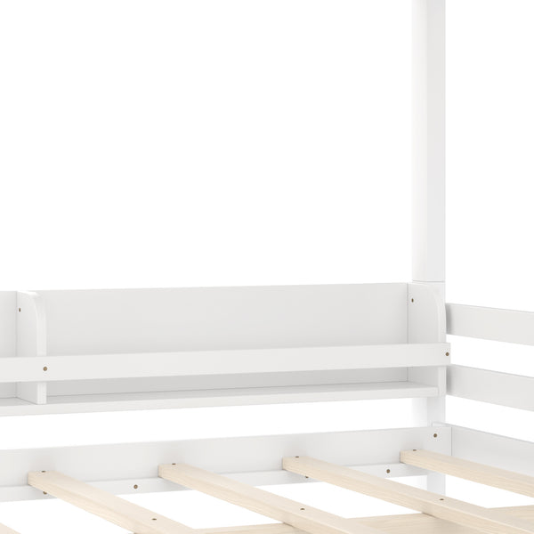English Elm Full Pine Bunk Bed with Integrated Bookshelves Guardrails and Detachable Frame White W5316S00011