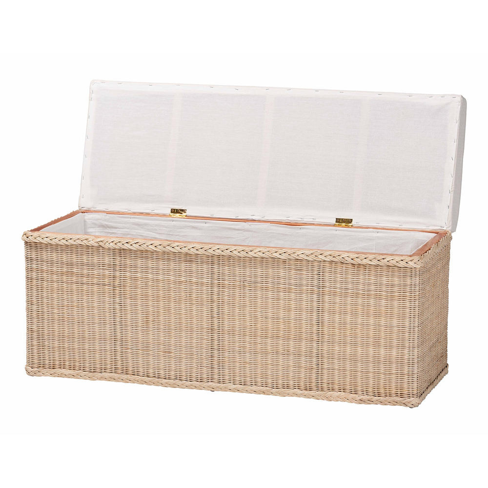 English Elm Braided Rattan Lift Top Storage Bench Mahogany Frame Coastal Boho Entryway Chest B2750P467837