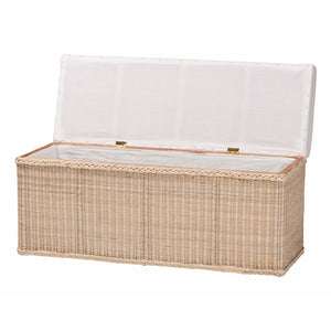 English Elm Braided Rattan Lift Top Storage Bench Mahogany Frame Coastal Boho Entryway Chest B2750P467837
