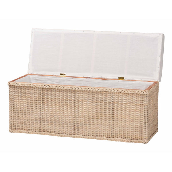 English Elm Braided Rattan Lift Top Storage Bench Mahogany Frame Coastal Boho Entryway Chest B2750P467837