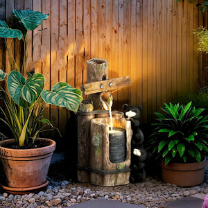 English Elm Outsunny 3-tier Resin Bear Waterfall Fountain with Led Lights for Patio Garden W2225P485544