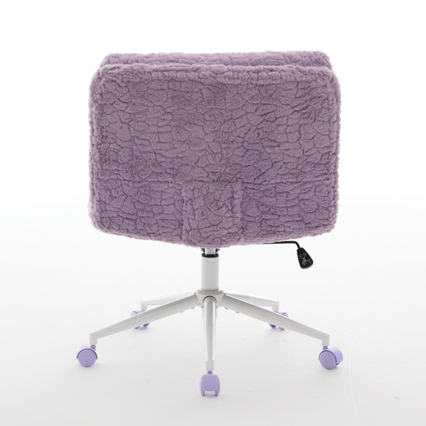 English Elm W26.4 Extra-Wide Faux Fur Office Chair with Metal Base, Ergonomic 360° Swivel, Adjustable Comfort Violet W1143P369103