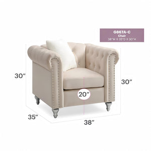 English Elm Stylish Rounded Arm Accent Lounge Chair Upholstered for Contemporary Living Spaces Beige B078108494