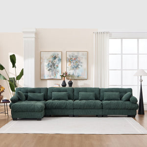 English Elm Modular Cloud Sofa Deep Seat Flannelette Sectional with Round Armrests for Living Room Green W2120S00047
