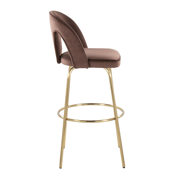 English Elm Fixed-height Swivel Barstools with Gold Footrest Black Frame White Upholstery Set Espresso B202S01882