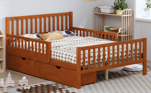 English Elm Full Wood Platform Bed with Headboard, Guardrails & Underbed Storage Drawers – Sturdy Pine Frame, 450LB Capacity Walnut 78.25 L x 18.5 W x 6 H N733P172700D