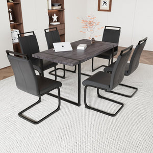 English Elm 59 Inch Industrial Farmhouse Dining Set with Mdf Table and Six Upholstered Chairs Black W2189S00926