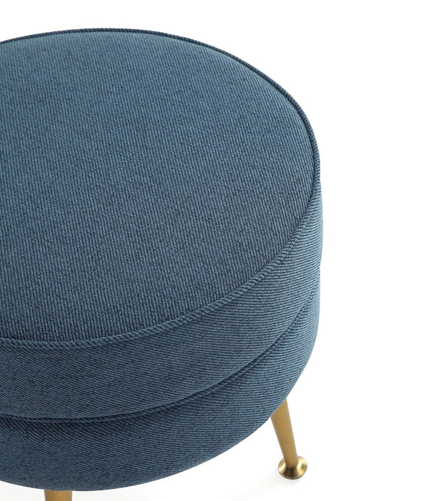 English Elm Bailey Upholstered Accent Ottoman In Blue – Stylish Modern Design With Gold Legs For Versatile Use B365P397874