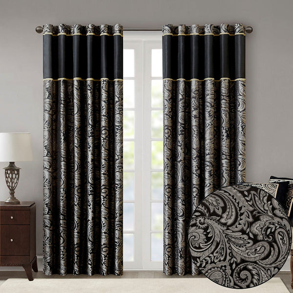 English Elm Jacquard Curtain Panel Pair - Luxurious Paisley Weave With Metallic Accents For Elegant Windows B03598084