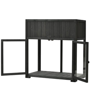 English Elm TOPMAX Mini Cold Frame Greenhouse with Fir Wood, Polycarbonate Doors, Raised Bed & Removable Wheels Black N717P229026B