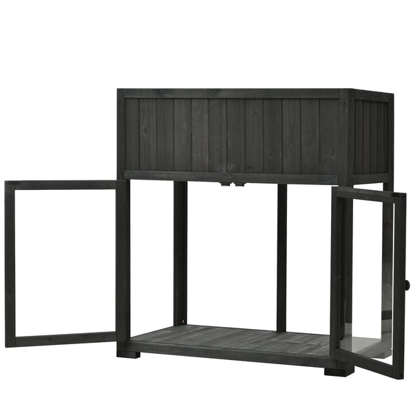 English Elm TOPMAX Mini Cold Frame Greenhouse with Fir Wood, Polycarbonate Doors, Raised Bed & Removable Wheels Black N717P229026B