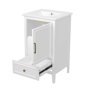 English Elm 20" Bathroom Vanity with Sink and Ceramic Top, Modern Freestanding Cabinet with Drawer & Shelf Storage, Adjustable Feet for Stability and 200lb Capacity White N725P192821K