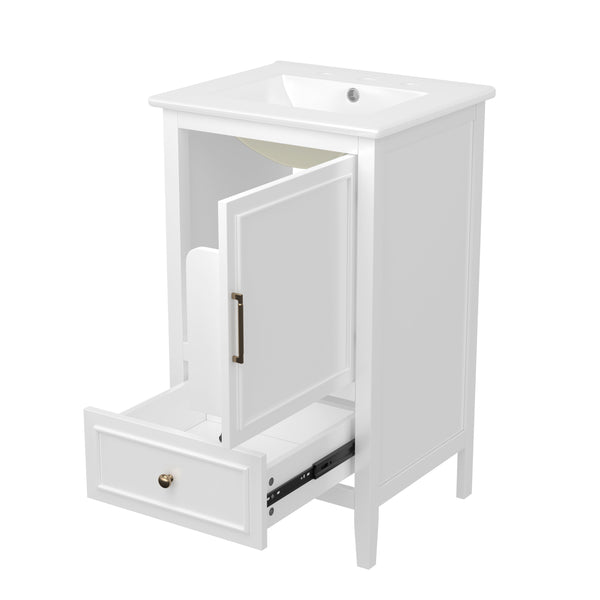 English Elm 20" Bathroom Vanity with Sink and Ceramic Top, Modern Freestanding Cabinet with Drawer & Shelf Storage, Adjustable Feet for Stability and 200lb Capacity White N725P192821K
