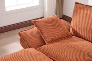 English Elm Sectional Cloud Sofa Modular Deep Seat Corduroy Upholstered Living Room Couch with Storage Orange W395S00132