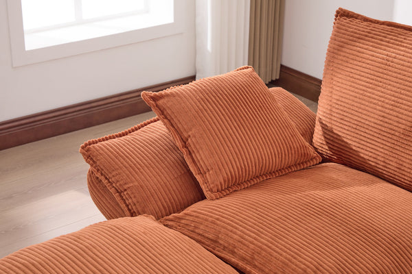 English Elm Sectional Cloud Sofa Modular Deep Seat Corduroy Upholstered Living Room Couch with Storage Orange W395S00132