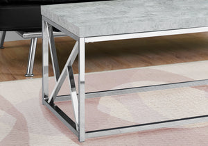 English Elm Coffee Grey Cement-Look Coffee Table 48" Rectangular Chrome Base Modern Industrial Accent Piece B2710P219269