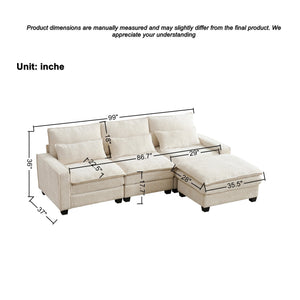 English Elm 99'' Sectional Cloud Deep Seat Couch - Plush Chenille 4-Seat L-Shaped Sofa with Movable Ottoman, Stain-Resistant Comfort and Ergonomic Lumbar Support Beige W3373S00023