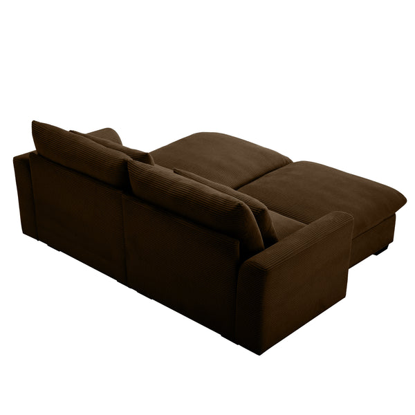 English Elm Corduroy Two-Seater Sofa With Storage Footrests - Versatile Modular Sectional For Modern Living W714S00658
