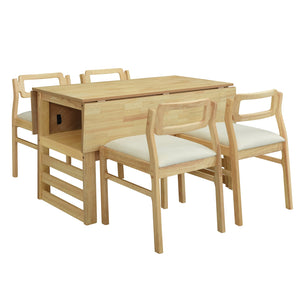 English Elm Topmax Rubberwood Extendable Dining Set with Drop Leaves and Linen Chairs for Four SP000080AAA