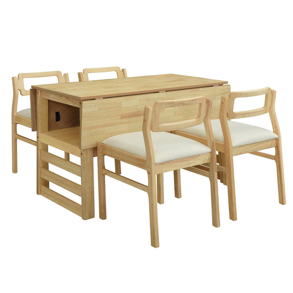 English Elm Topmax Rubberwood Extendable Dining Set with Drop Leaves and Linen Chairs for Four SP000080AAA