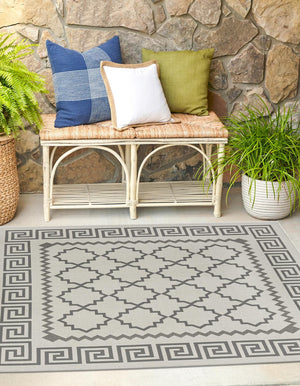 Unique Loom Outdoor Trellis Stars Machine Made Geometric Rug Gray, Silver 6' 1" x 6' 1"