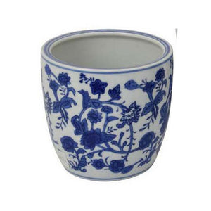 English Elm Garden Ceramic Planter Trio Hand Painted Floral Glazed Japanese Style Home Decor Set Blue And White Stripes B056P412620
