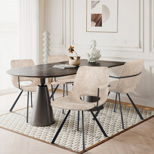 English Elm Beige Leather Dining Chairs Set of 2 — Mid-Century Cushioned Seats, Metal Legs, Sturdy 300lb Capacity T3950P399130