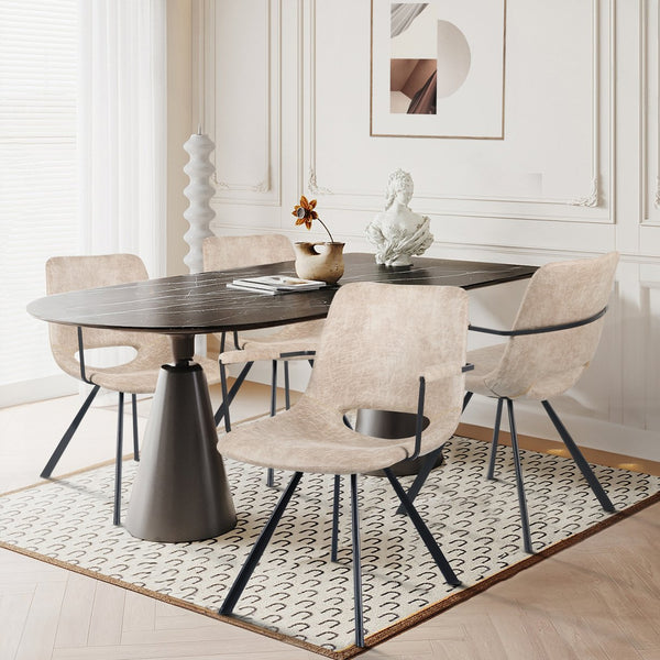 English Elm Beige Leather Dining Chairs Set of 2 — Mid-Century Cushioned Seats, Metal Legs, Sturdy 300lb Capacity T3950P399130