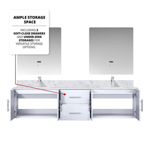 English Elm Glossy Double 80" Bath Vanity with Carrara Marble Top, Chrome Faucets, 30" LED Mirrors, Durable Finish B2731S01050