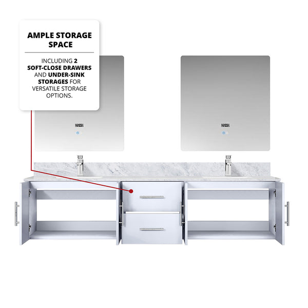 English Elm Glossy Double 80" Bath Vanity with Carrara Marble Top, Chrome Faucets, 30" LED Mirrors, Durable Finish B2731S01050