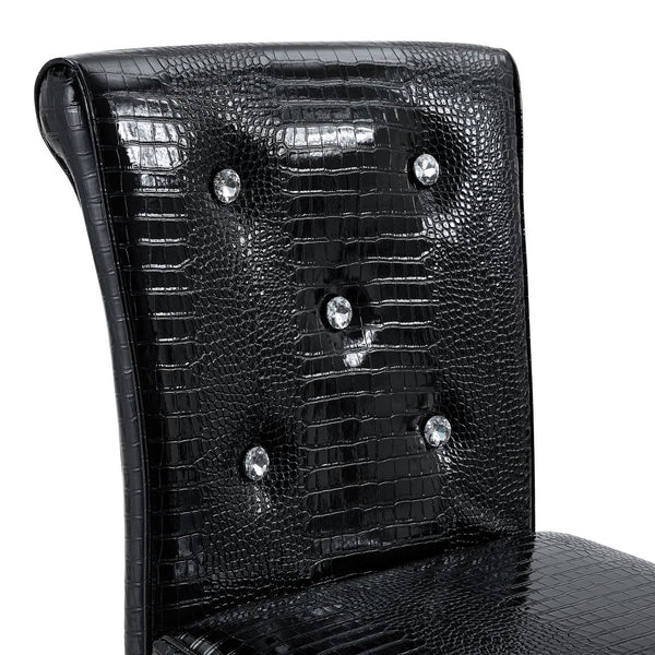English Elm A Set of 2 Glam Faux Alligator Pvc Barstools with Crystal Buckle Detail Black W1512P491559