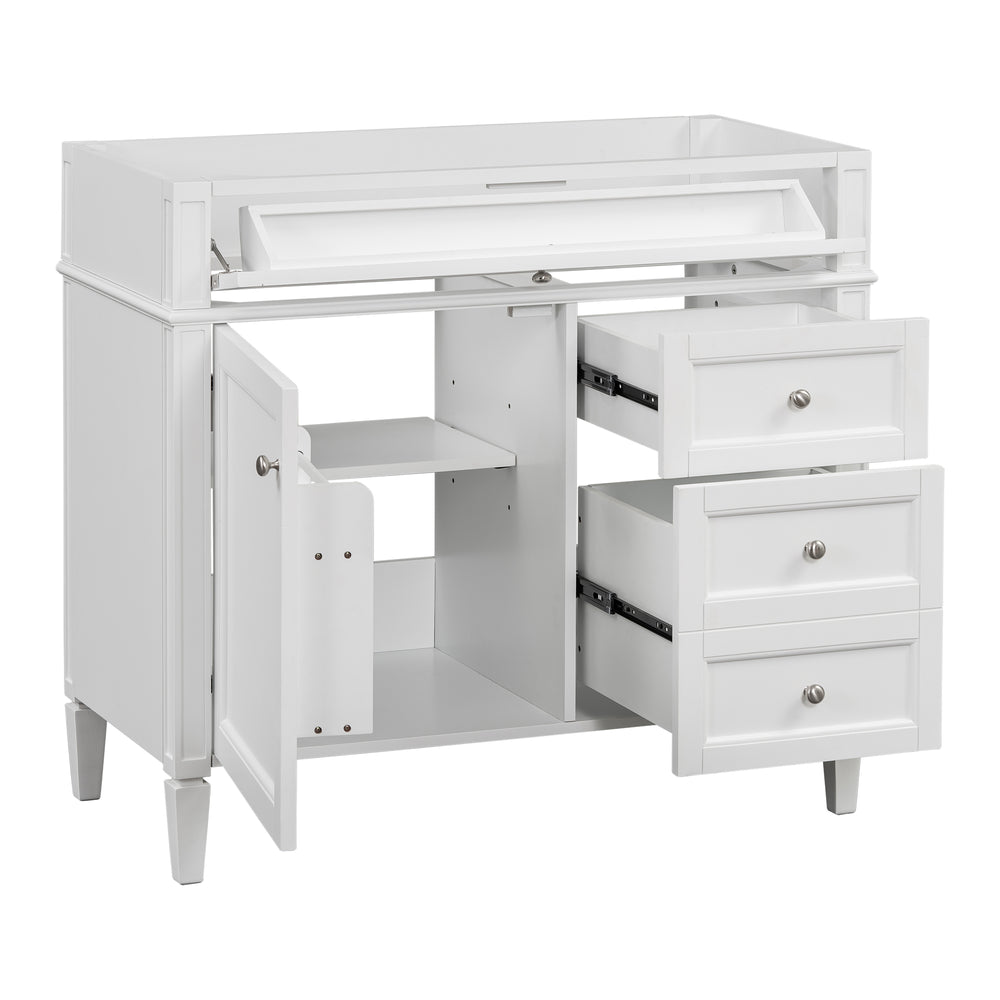 English Elm 36'' Modern Bathroom Vanity Cabinet with Tip-Out Drawer, Adjustable Shelf, Smooth Metal Slides, Solid Wood Frame White N710P186084K