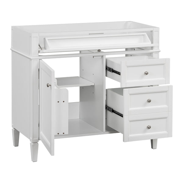 English Elm 36'' Modern Bathroom Vanity Cabinet with Tip-Out Drawer, Adjustable Shelf, Smooth Metal Slides, Solid Wood Frame White N710P186084K