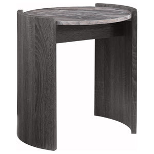 English Elm Zende Round Faux Marble End Table with Distressed Finish for Modern Living Spaces B062P441332