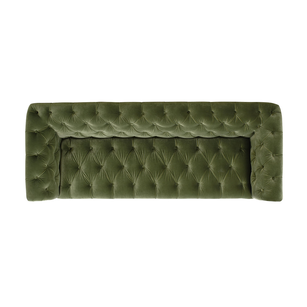 English Elm Jennifer Taylor Home - Alto Handcrafted 88" Tufted Chesterfield Sofa in Olive Performance Velvet with Nailhead Trim and Supportive Frame B2719P238299
