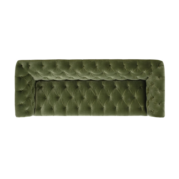 English Elm Jennifer Taylor Home - Alto Handcrafted 88" Tufted Chesterfield Sofa in Olive Performance Velvet with Nailhead Trim and Supportive Frame B2719P238299