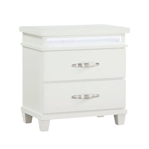 English Elm White 2-Drawer Nightstand with LED Lighting, Modern Bedroom Furniture, Compact 26"x16"x26.5" Storage Bliss B011P250823