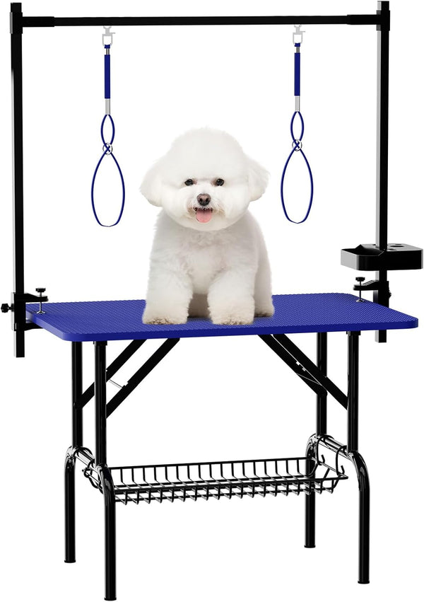 English Elm 36''large Folding Dog Grooming Table with Arm Noose Mesh Tray for Home Pet Care W3587P358723