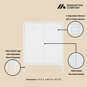 English Elm Naomi Metal Accent Cabinet 32" — Ventilated Double-Door Steel Storage with Adjustable Shelves, Modern Stability White B365P397891